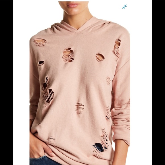 Cotton Emporium Tops - Cotton Emporium Distressed Pullover Hoodie Mauve